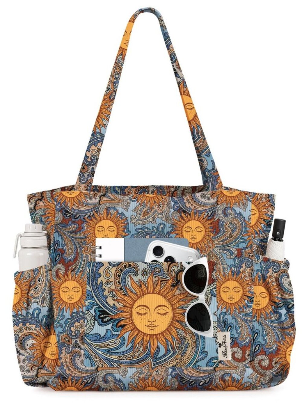 Cute Corduroy Tote Bag for Women Multi-Pocket with Zipper
